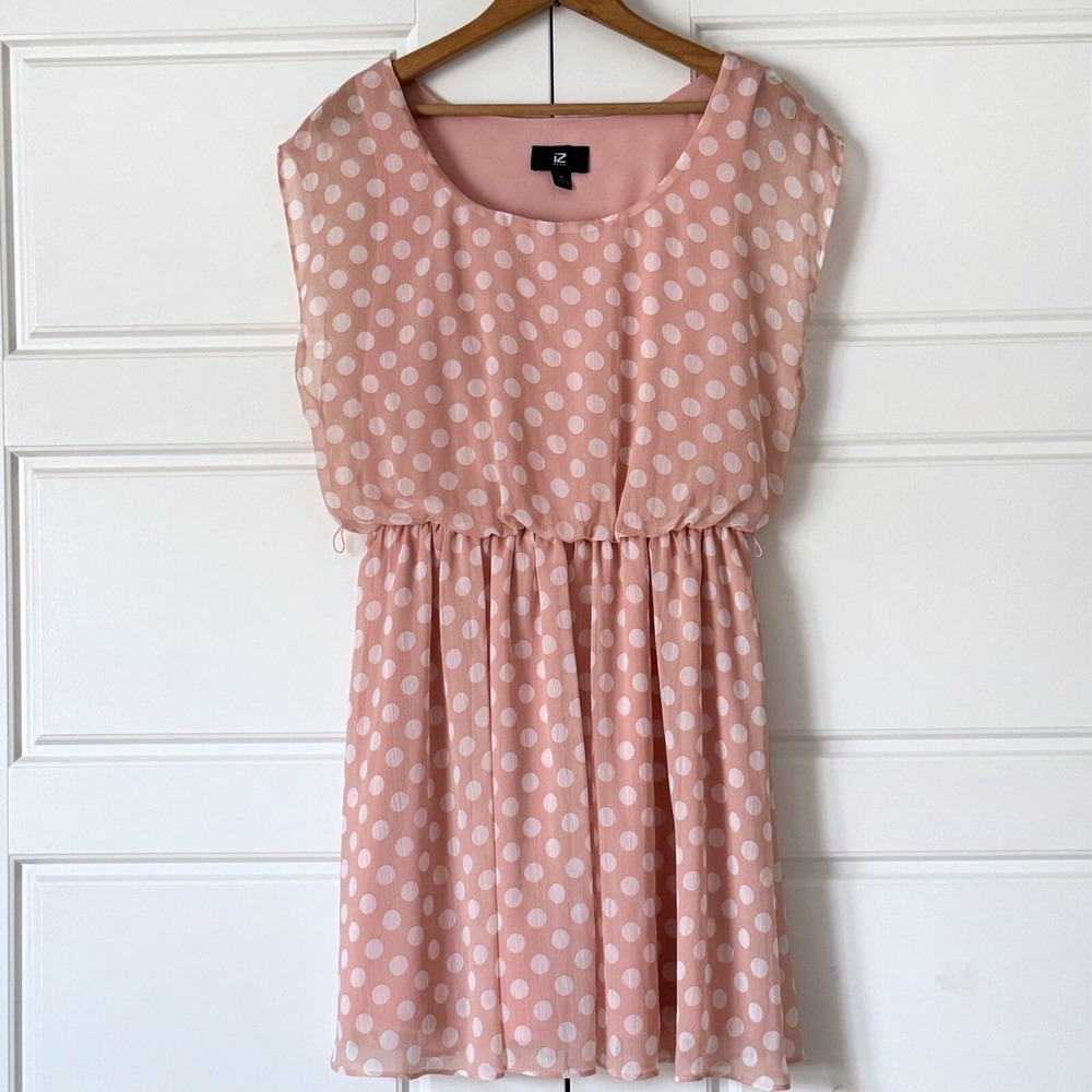 Iz Byer Polka Dot Mini Dress Womens Medium Pink White Coquette Girly Chiffon